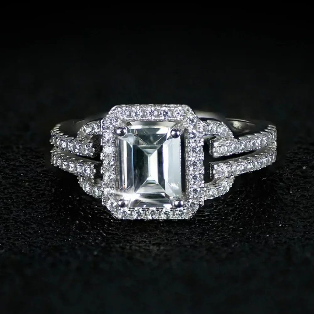 New 925 Sterling Silver Zircon Wedding Ring 1 - Picture 3 of 4